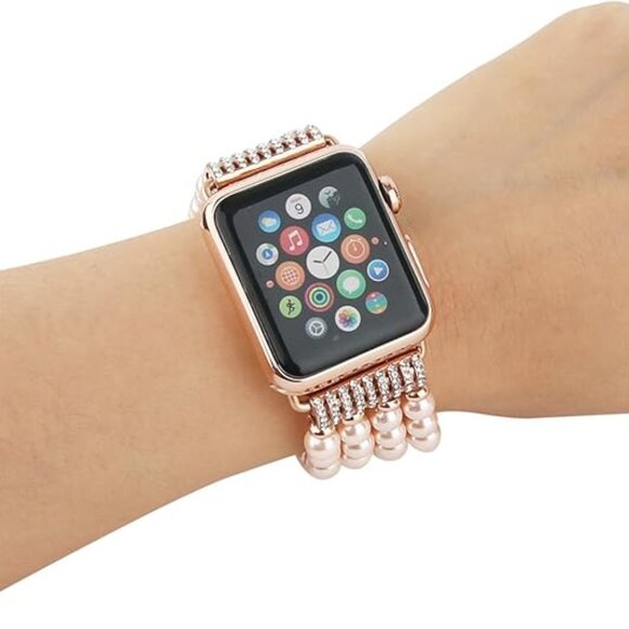 Beaded Pearl Bracelet Watch Band For Apple iWatch Series 9/8/7/6/5/4/3/2/1 - Picture 6 of 10